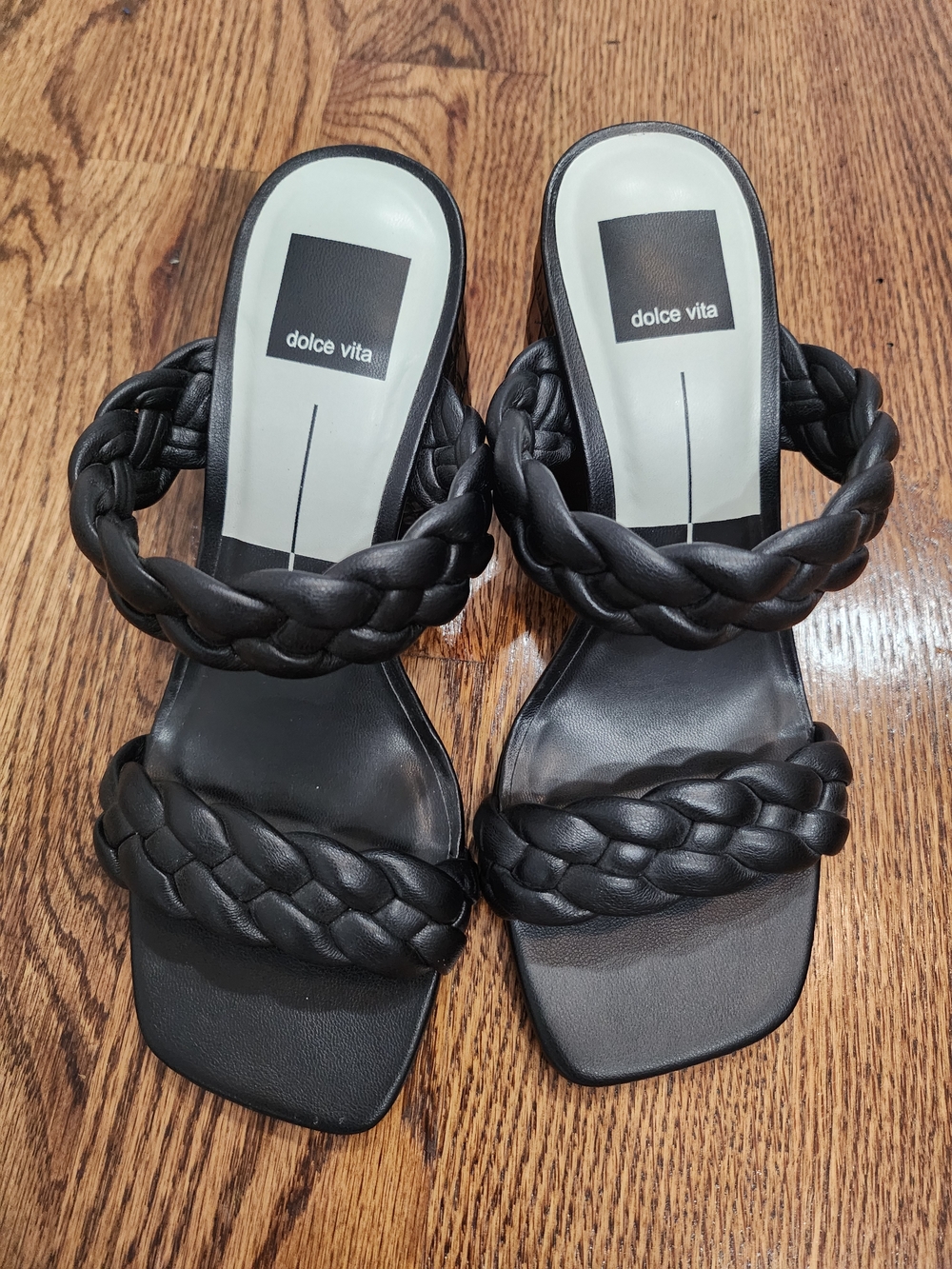 Dolce Vita Black Braided Double-Strap Slide Mules